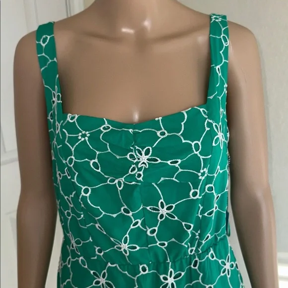 NWT Draper James Green Sundress with White Link-embroidery Size Medium - Picture 4 of 15